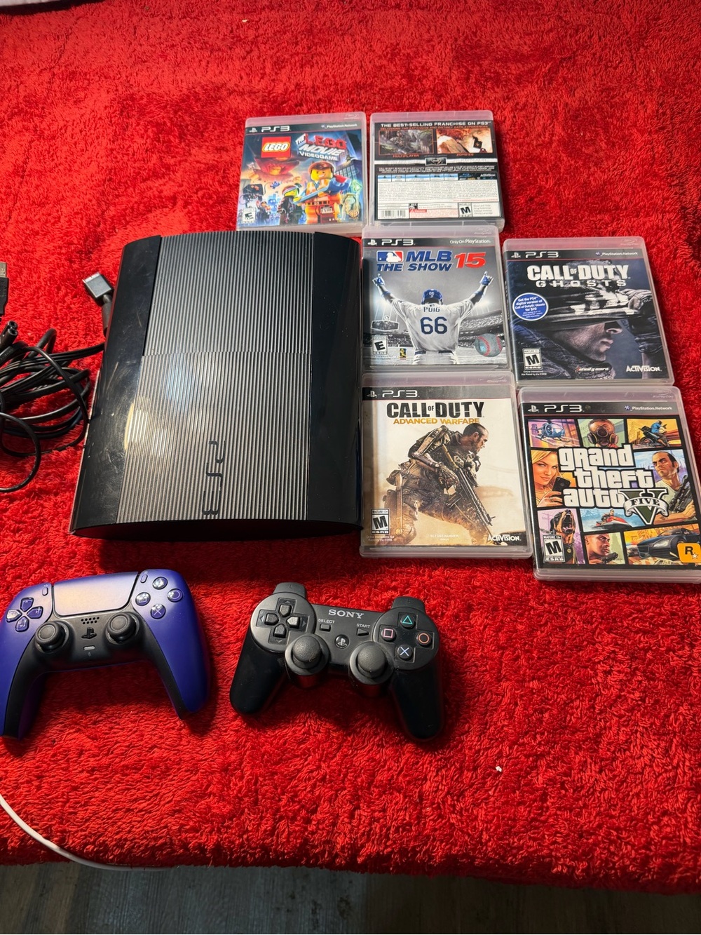Sony PS3 Slim Console Bundle in Black with Purple Controller